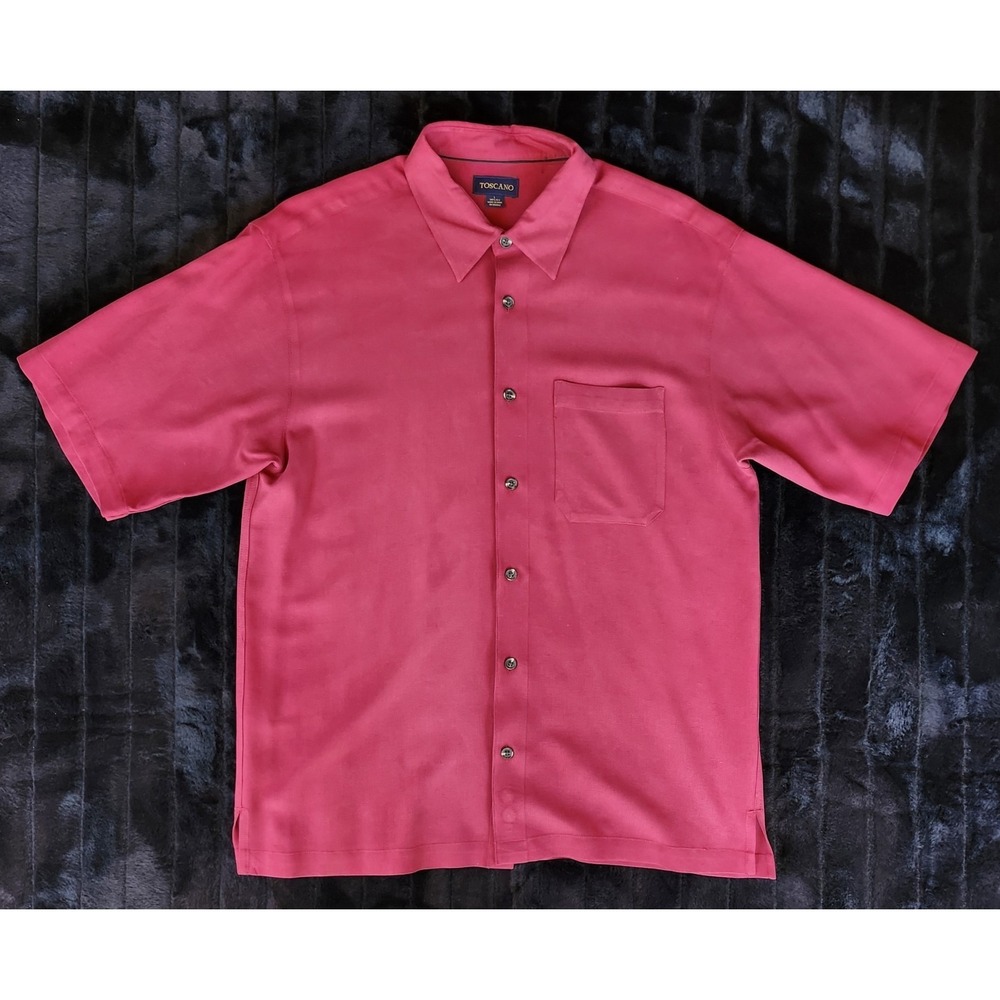 VTG Toscano 100% Silk Casual Button Up Shirt Mens L Red Geometric